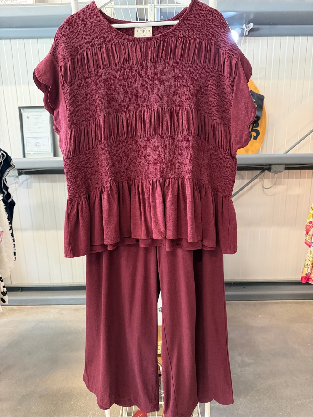 Umgee Maroon Wide-Leg Pants & Smocked Top Set